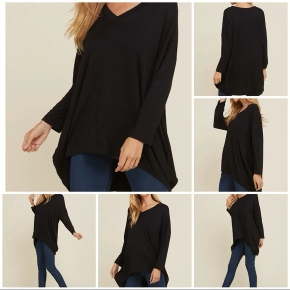 Black oversized knit top 3/4 sleeve